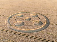 Kornkreis vom 21. / 22. Juni 2025 beim Hackpen White Horse in der Nähe von Avebury. Der Farmer hatte allerdings keine Freude daran und hat ihn bereits zwei Tage später mit dem Traktor zerstört.  default : Avebury, Cooden Beach, Hackpen Horse, Kornkreis, Long Man of Wilmington