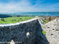 Dank einer installierten Wendeltreppe kann diese tolle Aussicht auf Pilatus und Baldeggersee genossen werden. : Burg Nünegg Lieli Frühling